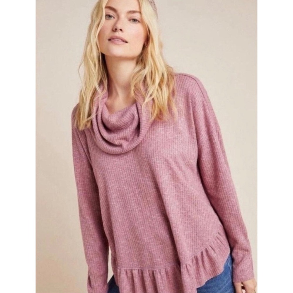 Maeve Anthropologie Addie Ruffled Hacci Cowl Neck Sweater Mauve Pink Medium